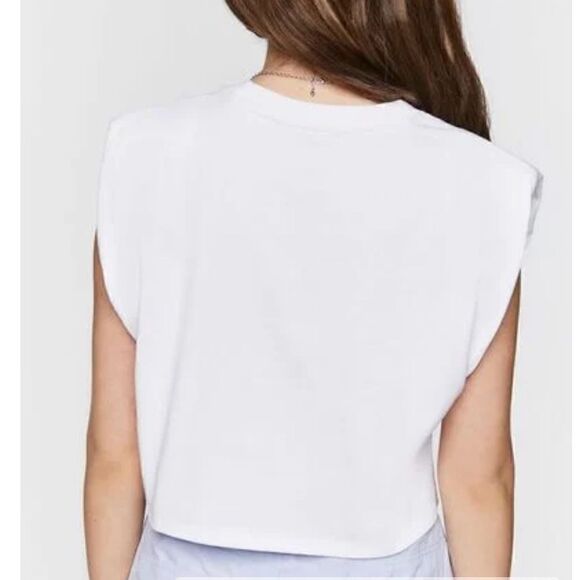 NWT Forever 21 Cropped Muscle Tee Tank White Casual Streetwear Knit Cotton - Picture 2 of 6